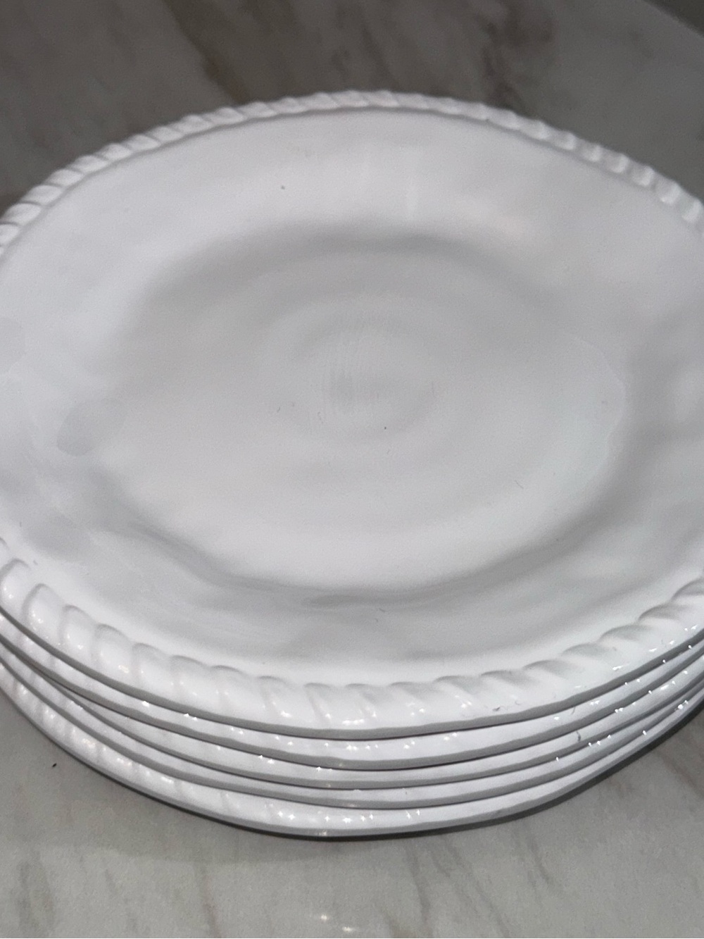 Merryl White 9" Round Dinner Plates Set of 6 Shiny Solid Not Microwave Safe